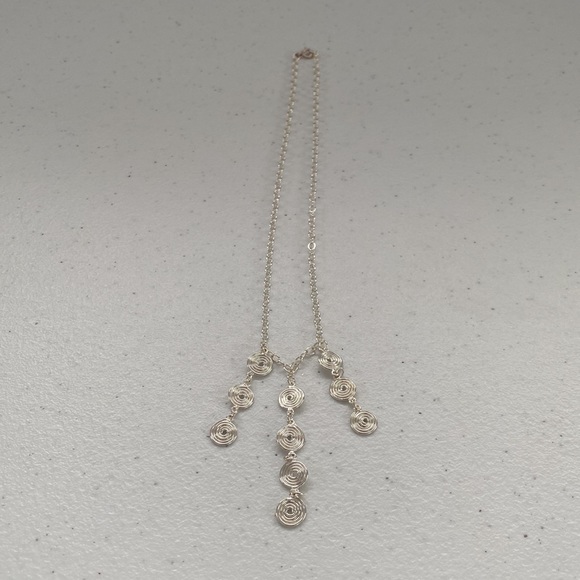 925 Sterling Silver Triple Swirl Dangle Necklace / Choker - Picture 2 of 11